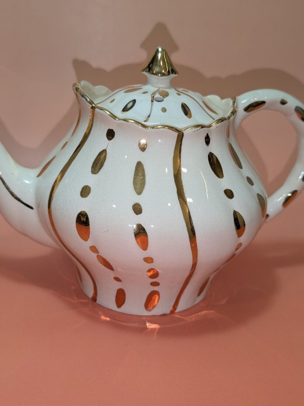 Vintage White Gold Swirl Teapot Ornate Lid Decorative